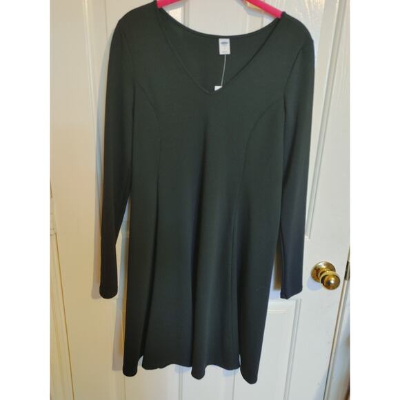 Old Navy Dress Midi Long Sleeve V-Neck Skater Small Black NWT - Picture 1 of 5
